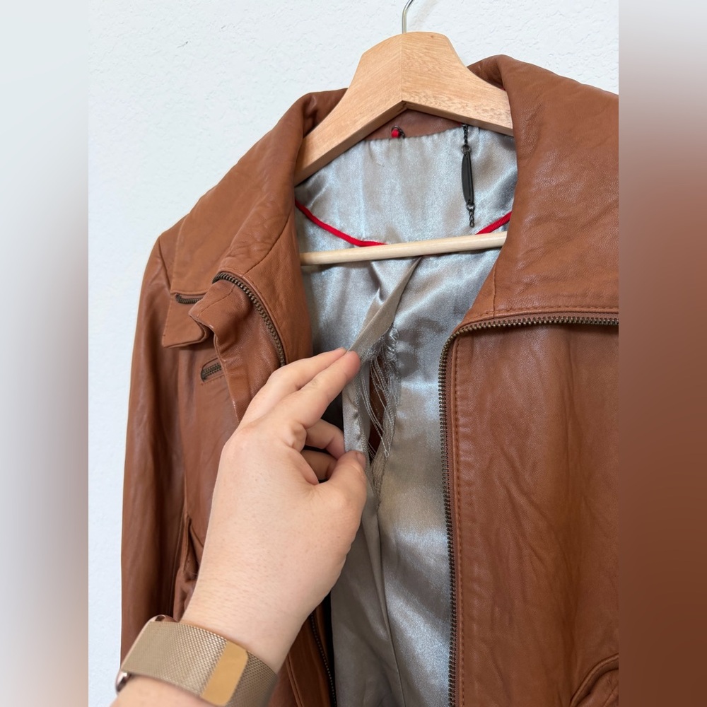 Doma Leather Biker Jacket Cognac Brown Size Small 100% Leather - Picture 10 of 12